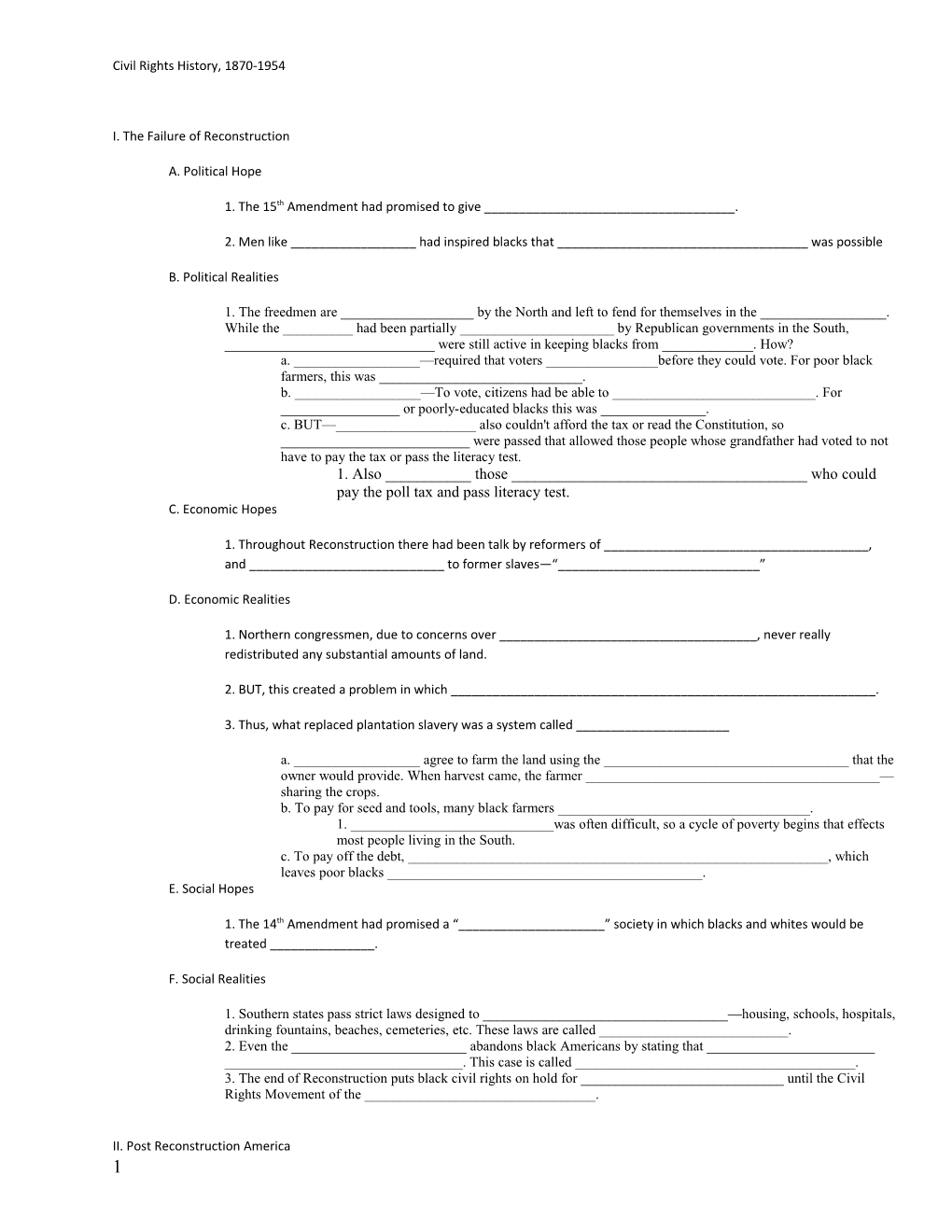 Civil Rights History, 1870-1954