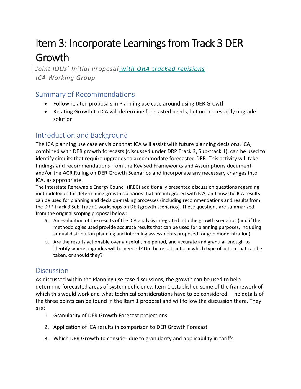Item 3: Incorporate Learnings from Track 3 DER Growth