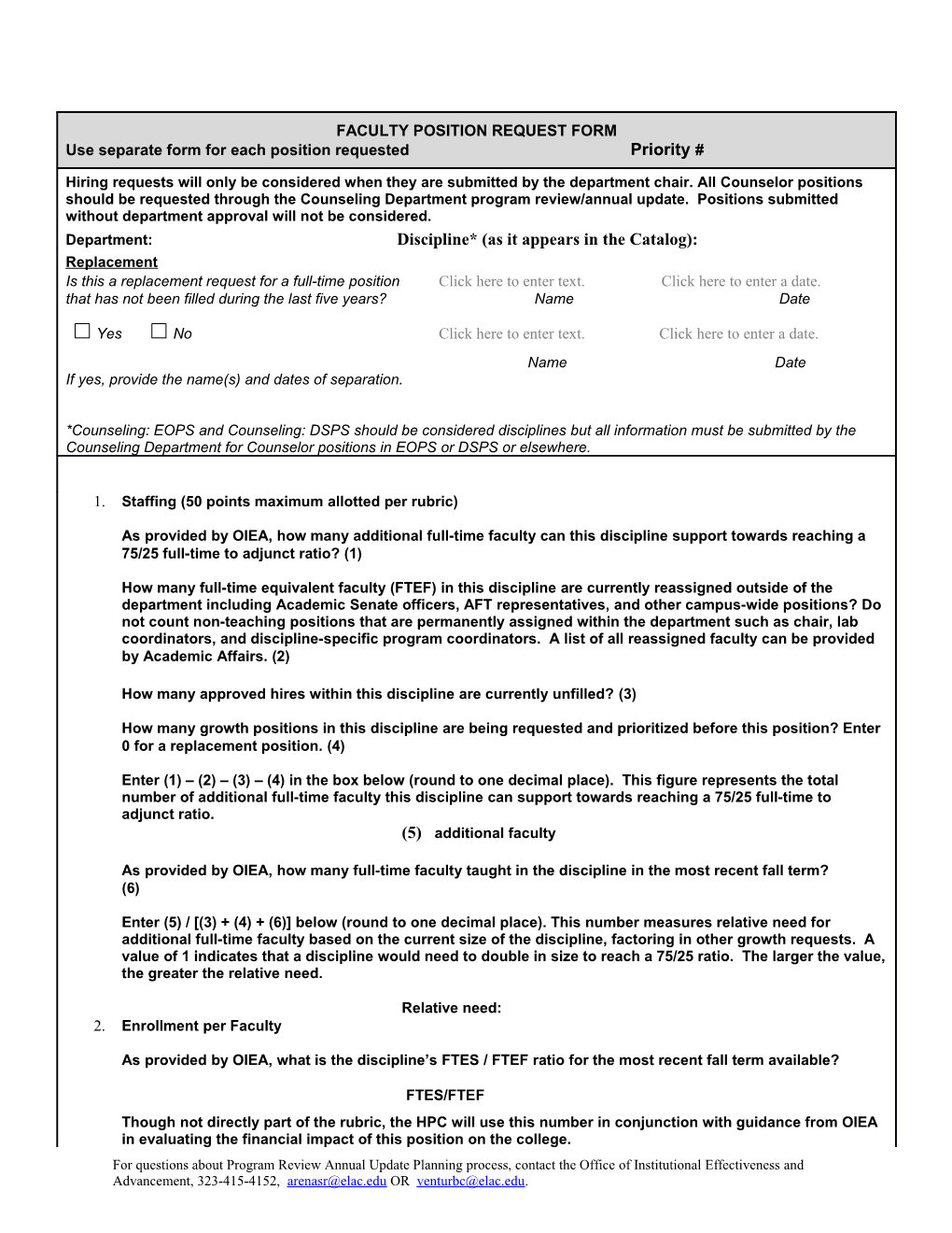 Staffing (50 Points Maximum Allotted Per Rubric)