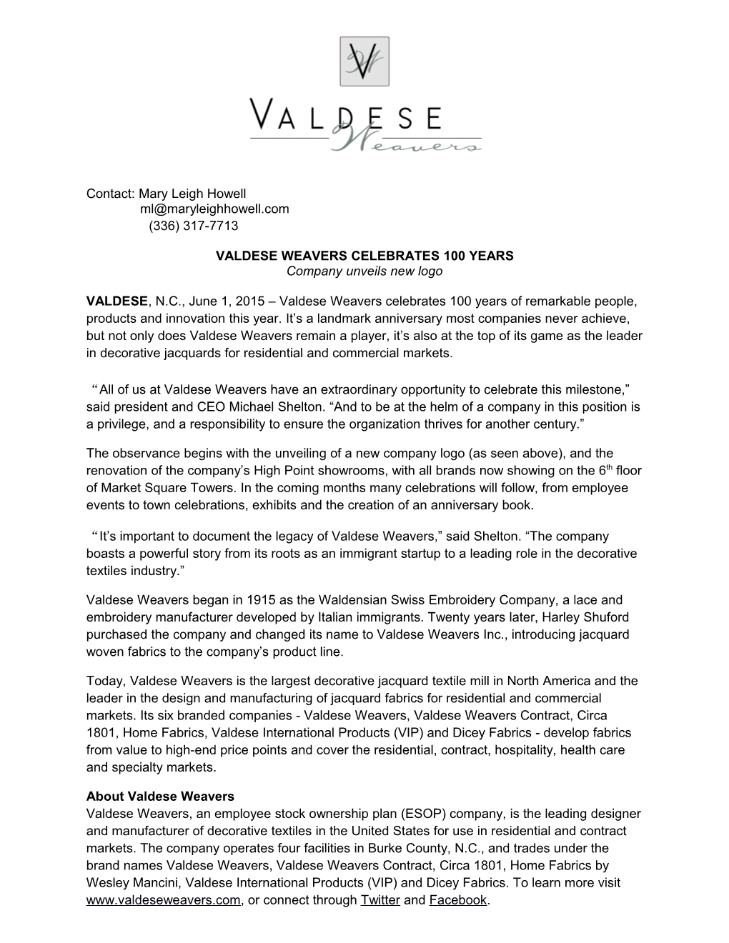 Valdese Weavers Celebrates 100 Years