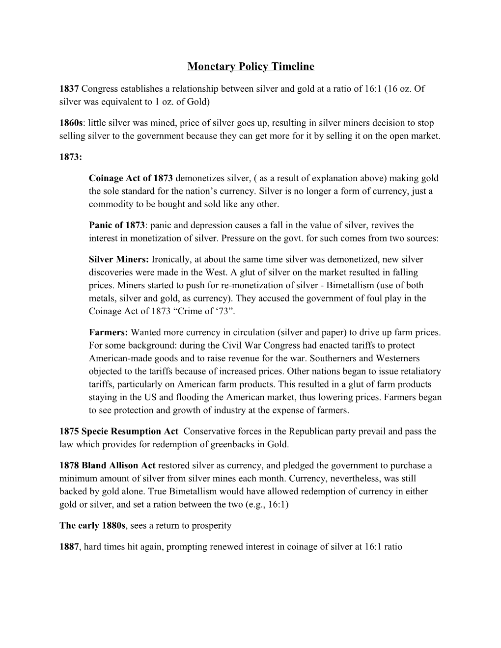 Monetary Policy Timeline