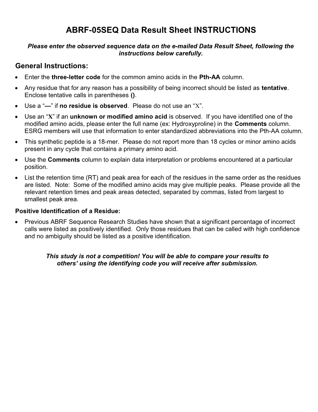 ABRF-05SEQ Data Result Sheet INSTRUCTIONS