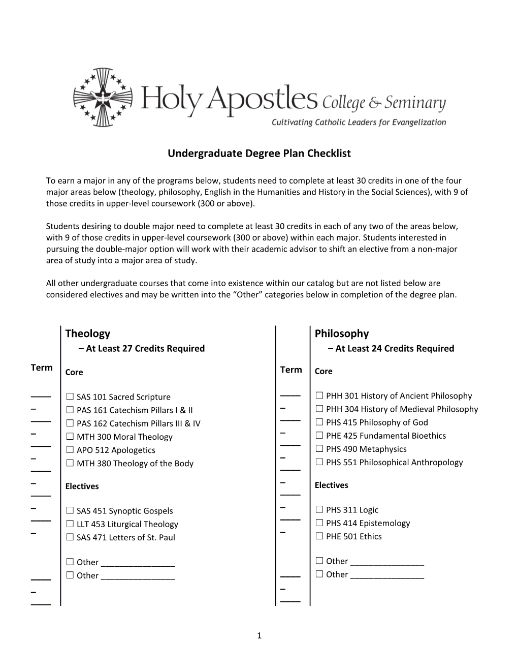 Undergraduate Degree Plan Checklist