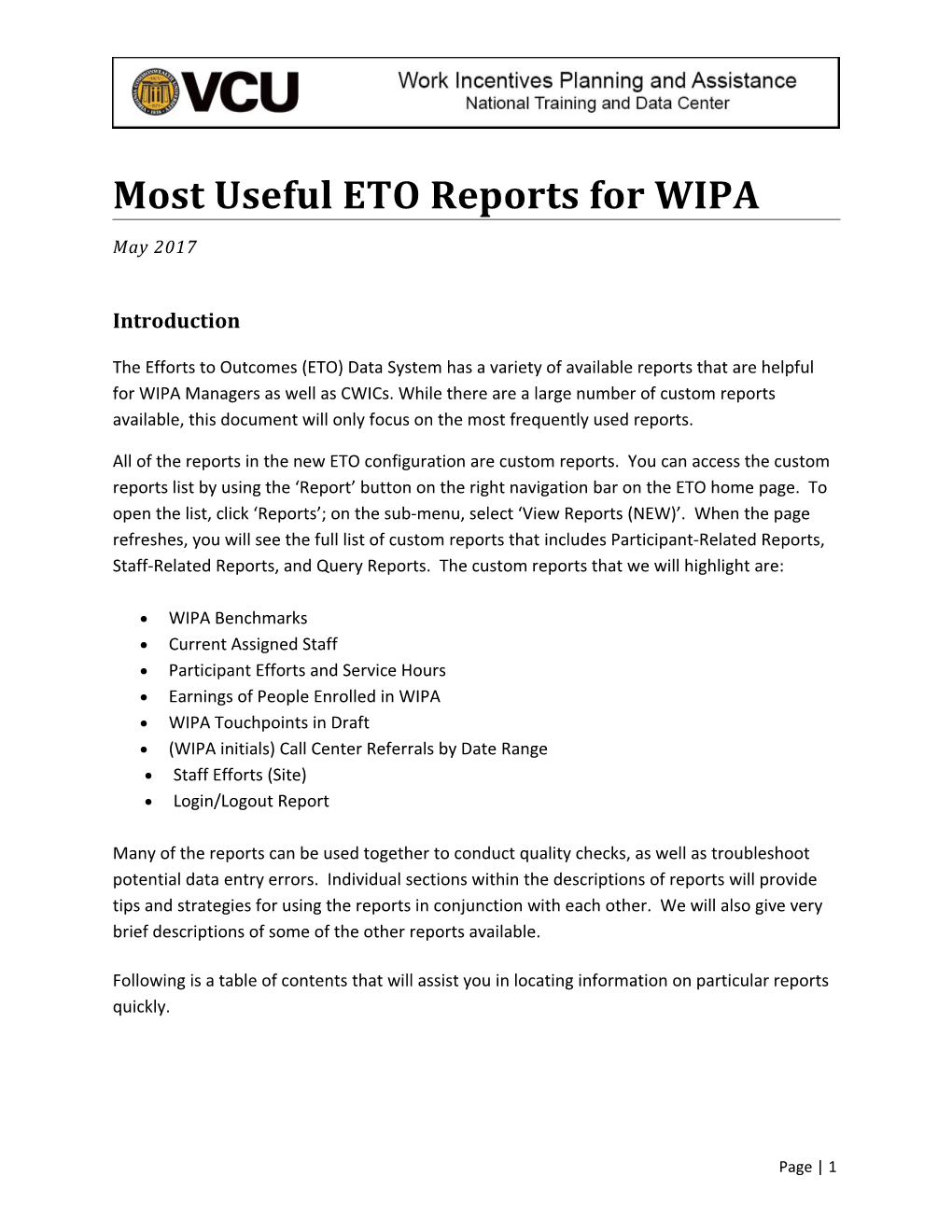 Most Useful ETO Reports for WIPA