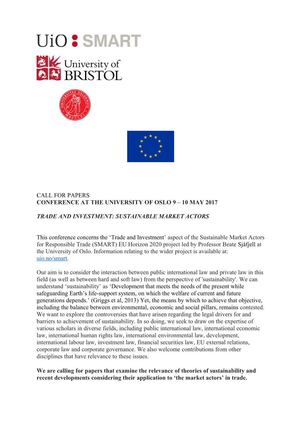 Conference at the University of Oslo 9 10 May 2017