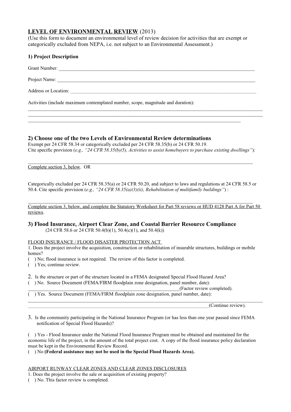 Level of Environmental Review Determination