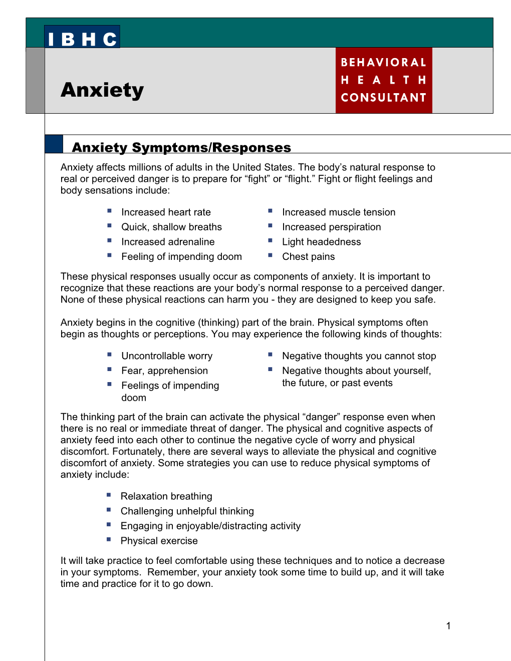 Anxiety Symptoms/Responses