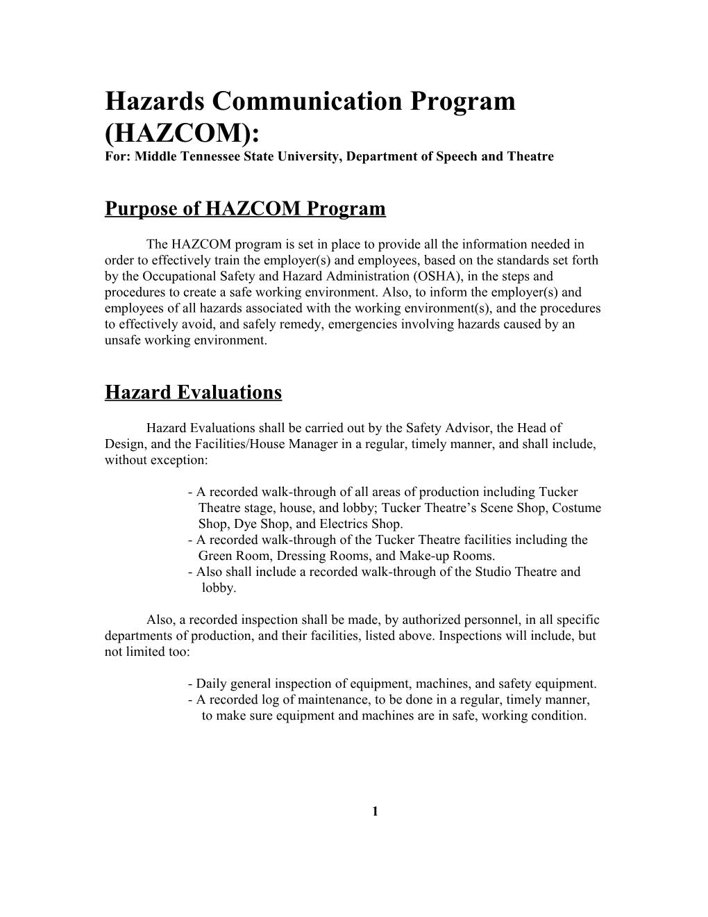 Written Hazards Communication Program (HAZCOM)