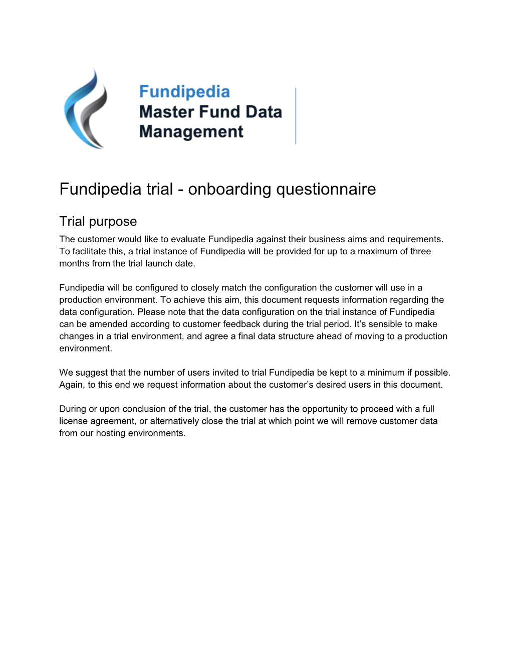 Fundipedia Trial - Onboarding Questionnaire