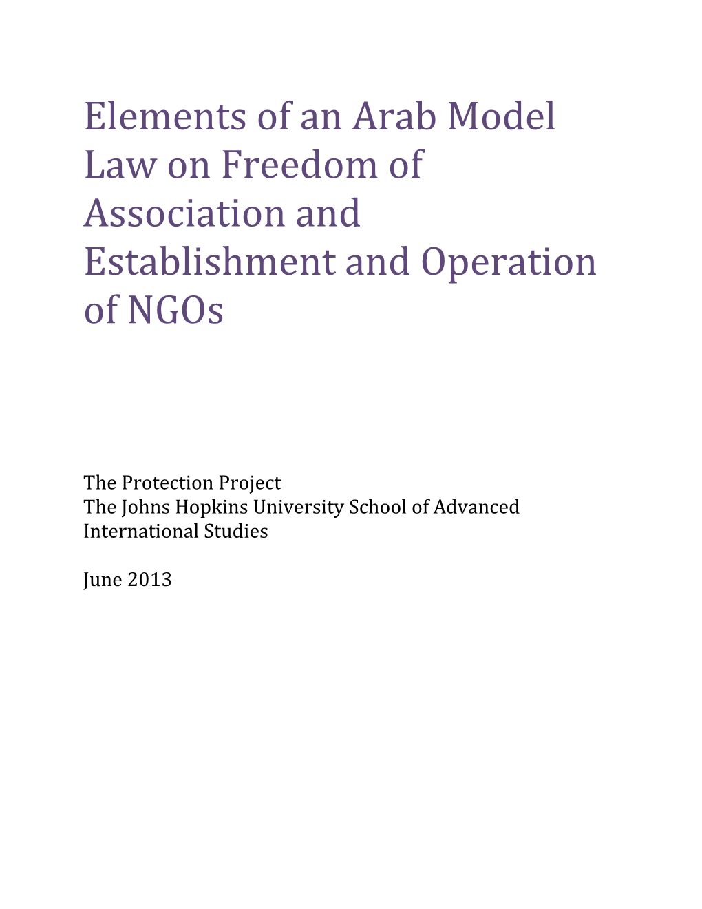 Elements of an Arab Model Law on Freedom of Association and Establishment and Operation of Ngos