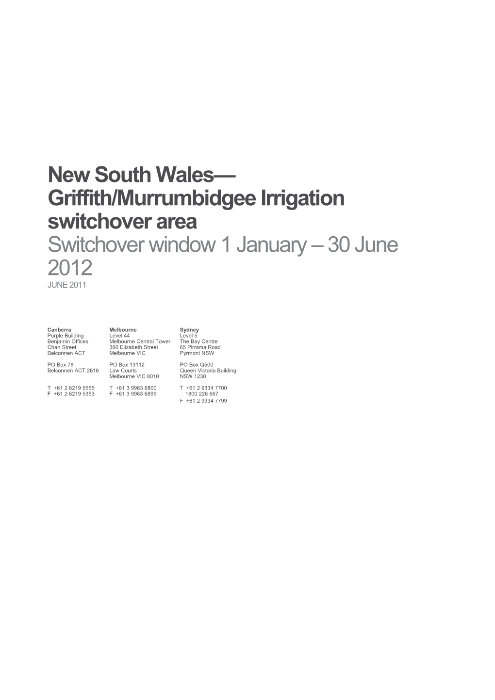 NSW Griffith/Murrumbidgee Irrigation Switchover Area