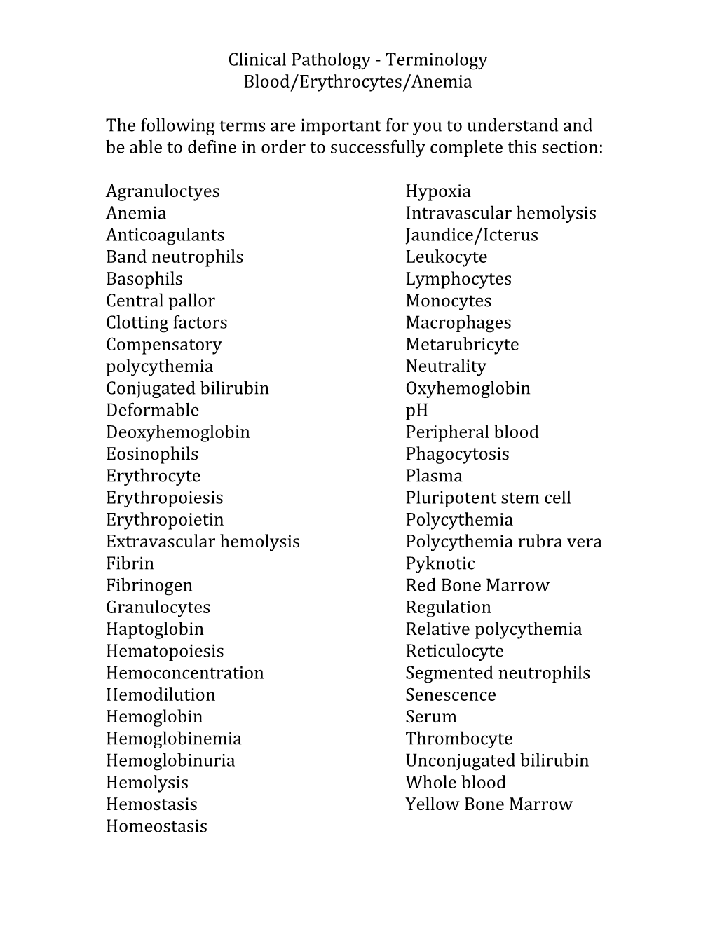 Clinical Pathology - Terminology