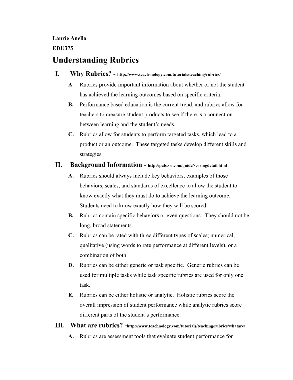 Understanding Rubrics