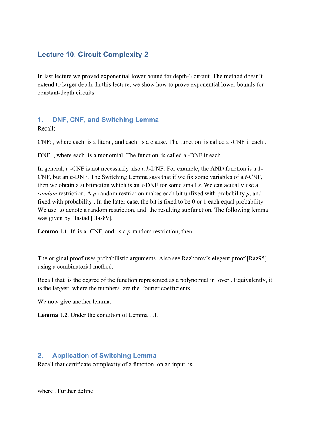 Lecture 10.Circuit Complexity 2