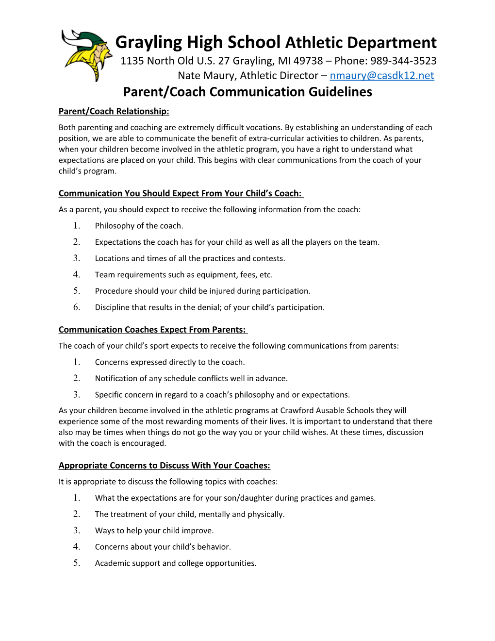 Parent/Coach Communication Guidelines