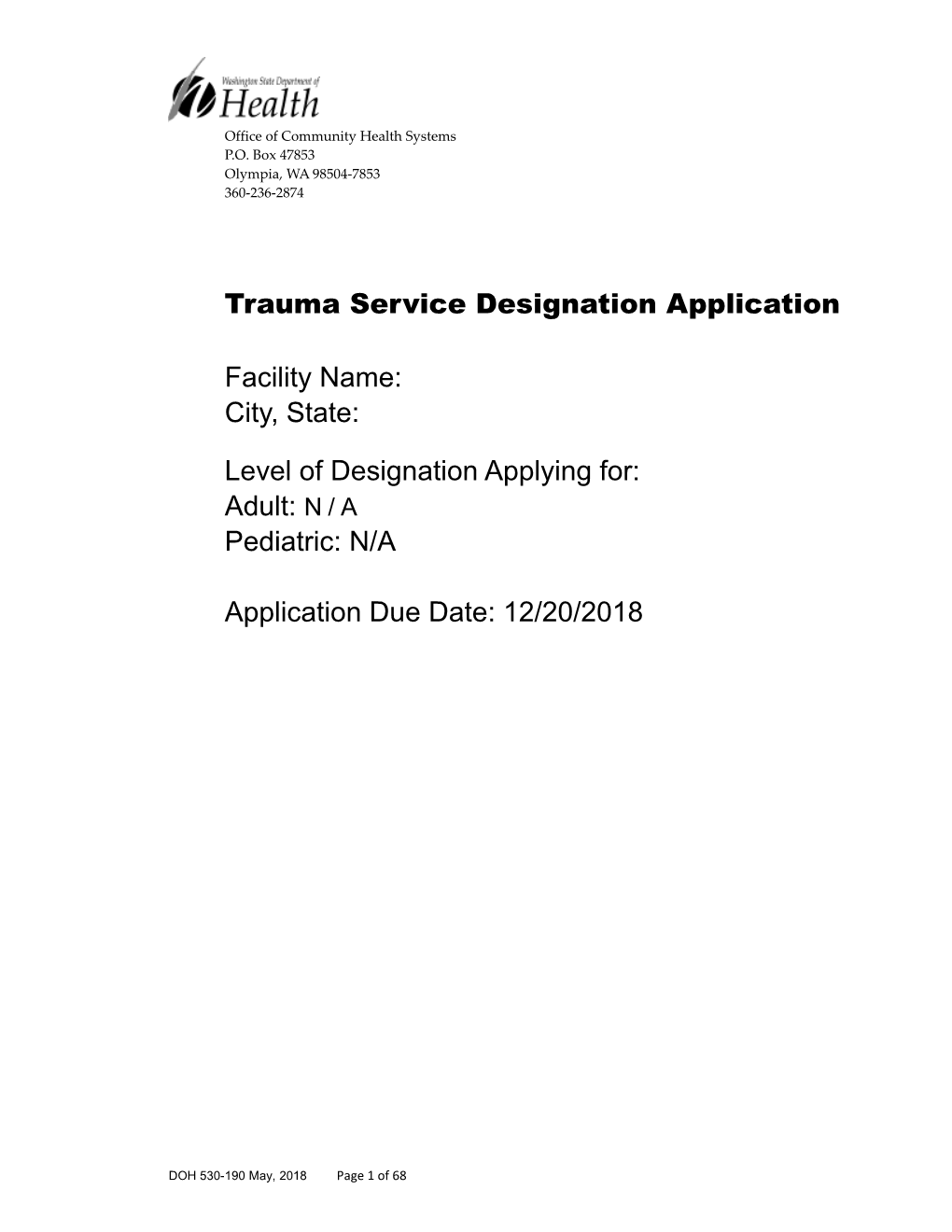 Trauma Service Designation Application