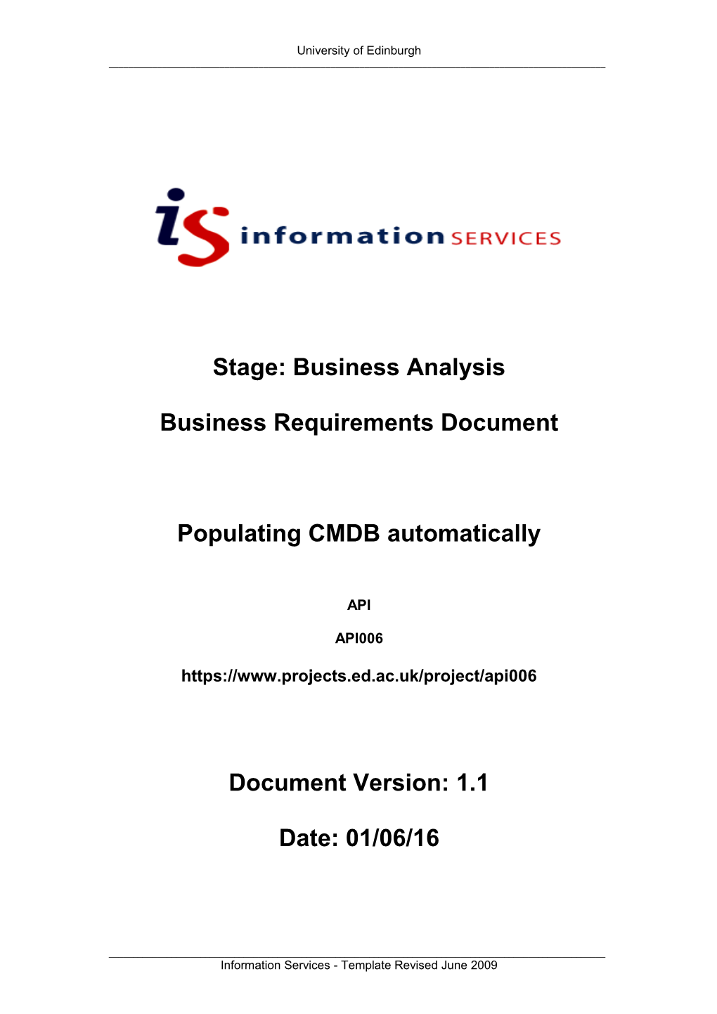 Business Analysis: Business Requirements Documentapi006: Populating CMDB Automatically