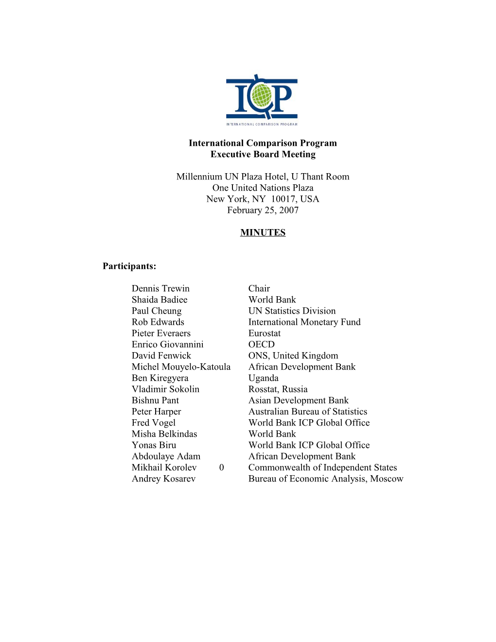 ICP Executive Board Meeting February 25, 2007