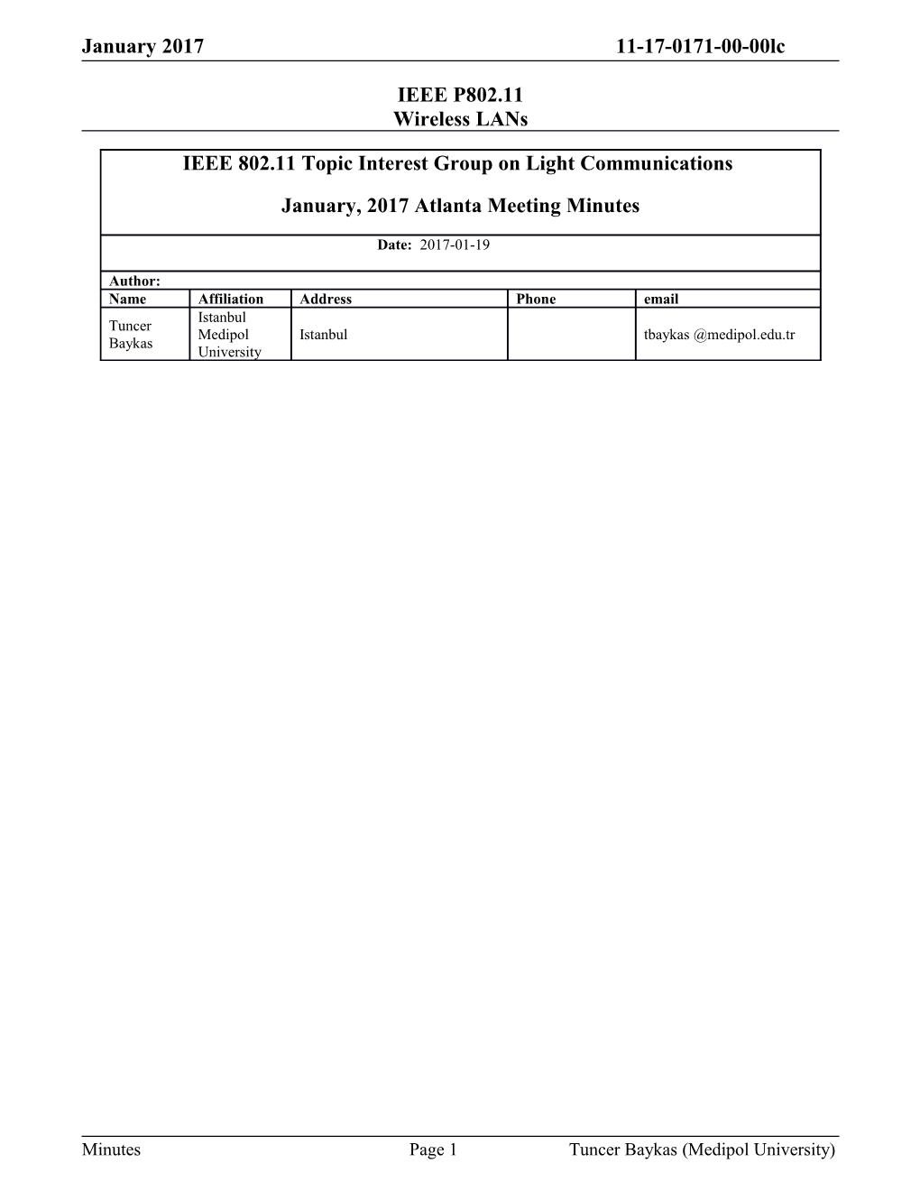 IEEE 802.11 Topic Interest Group on Light Communications