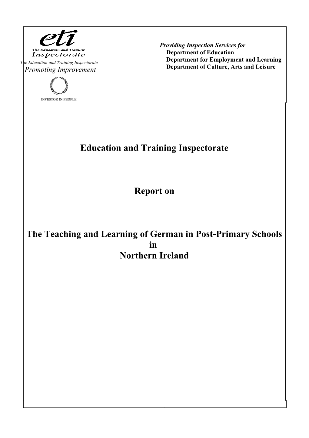 The Teaching and Learning of German in Schools in Northern Ireland
