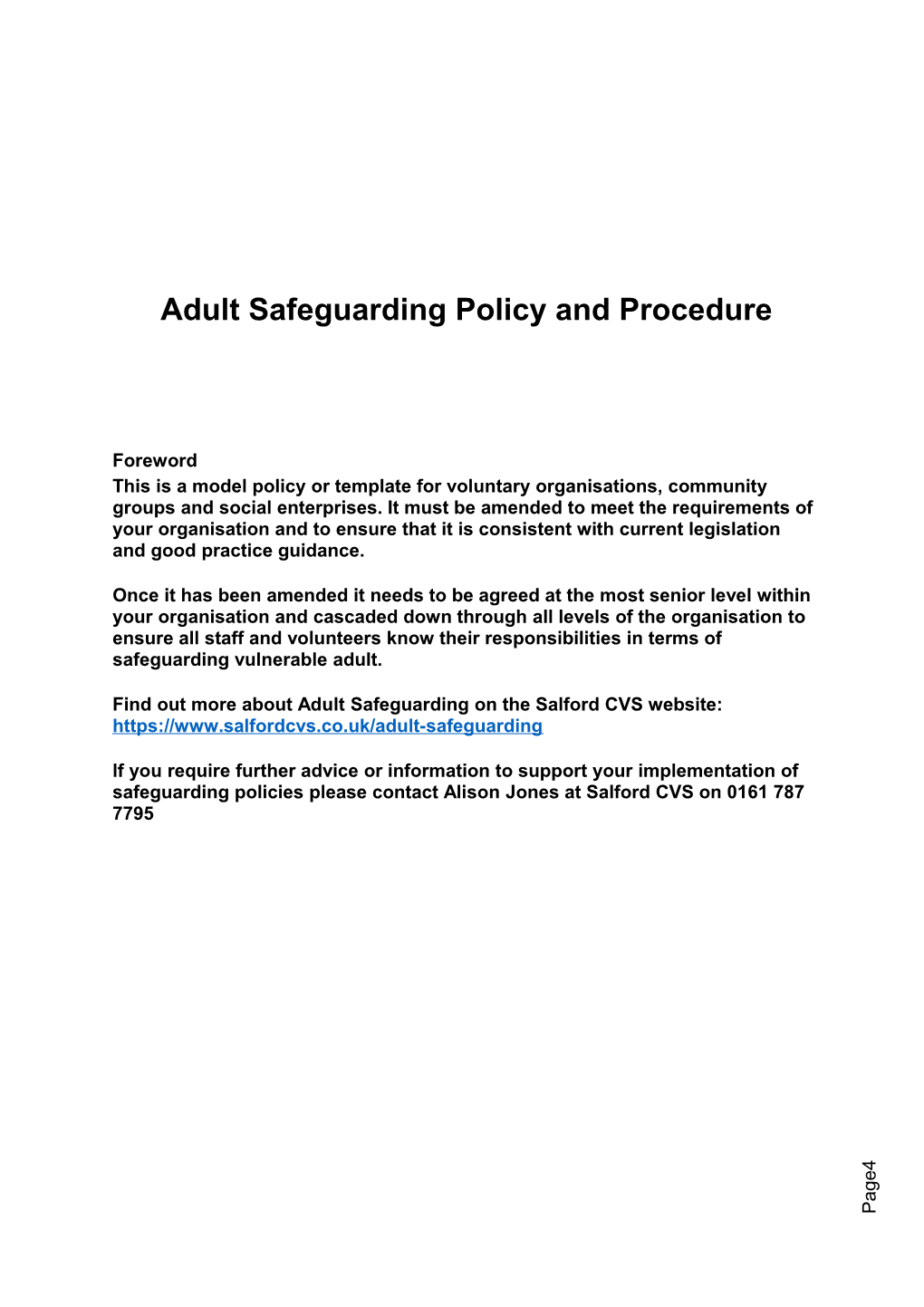 Adult Safeguarding Policy and Procedure