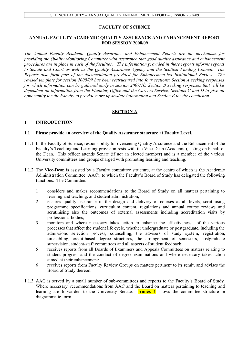 Annual Faculty Academic Quality Assurance and Enhancement Report