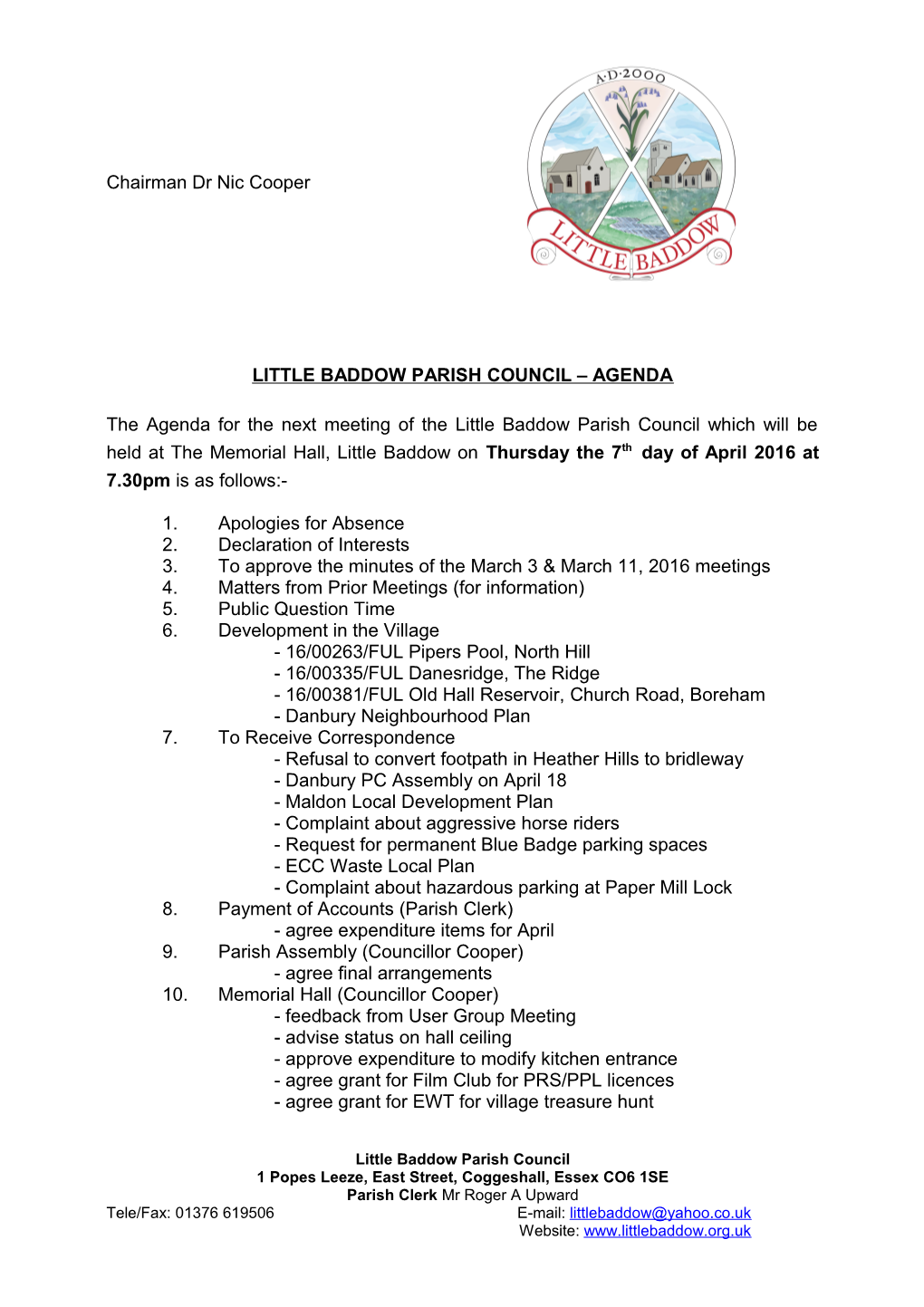 Little Baddow Parish Council Agenda