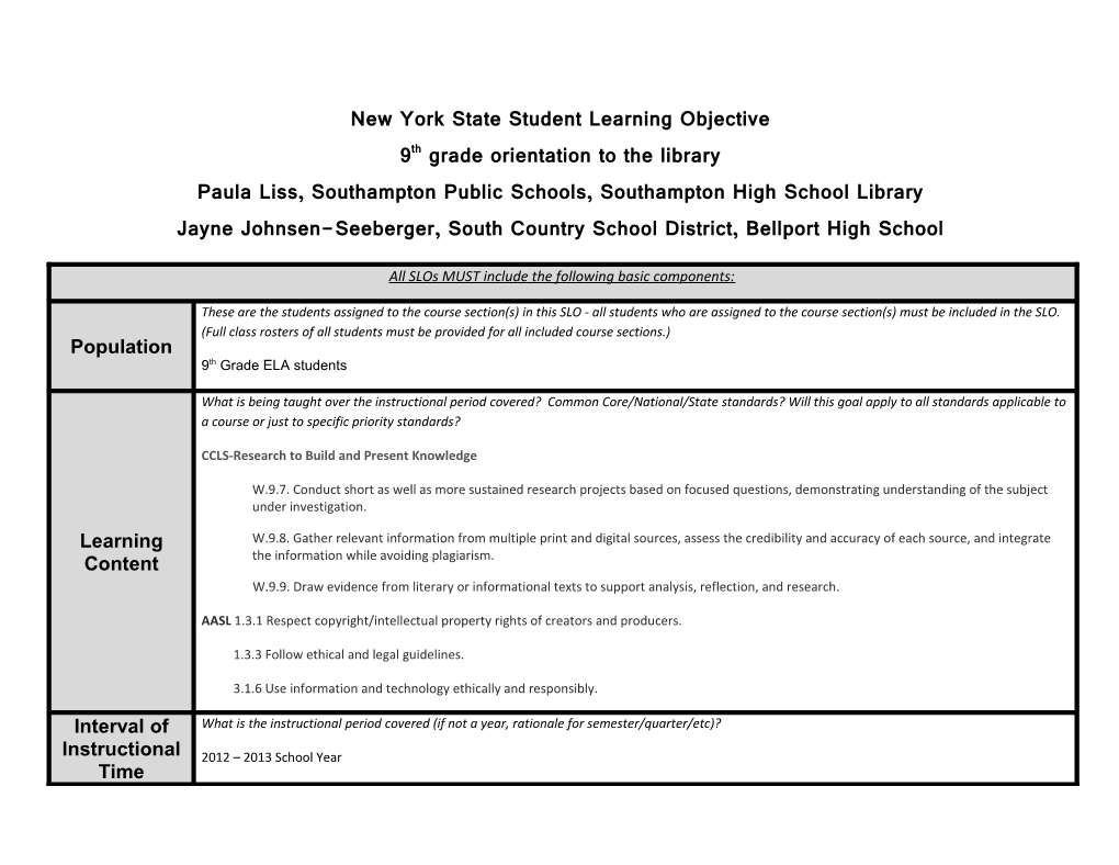 New York State Student Learning Objective Template s1