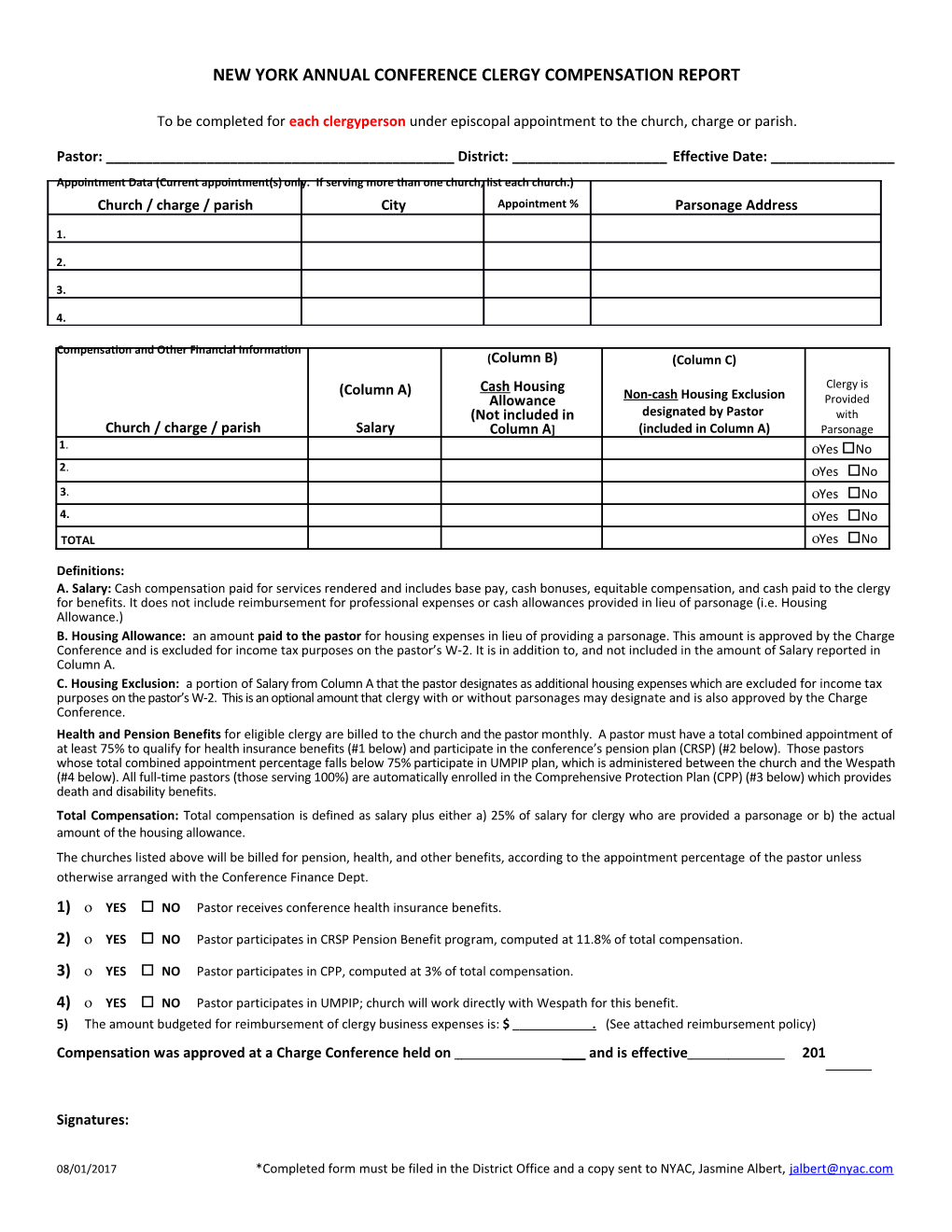 Clergy Compensation Form