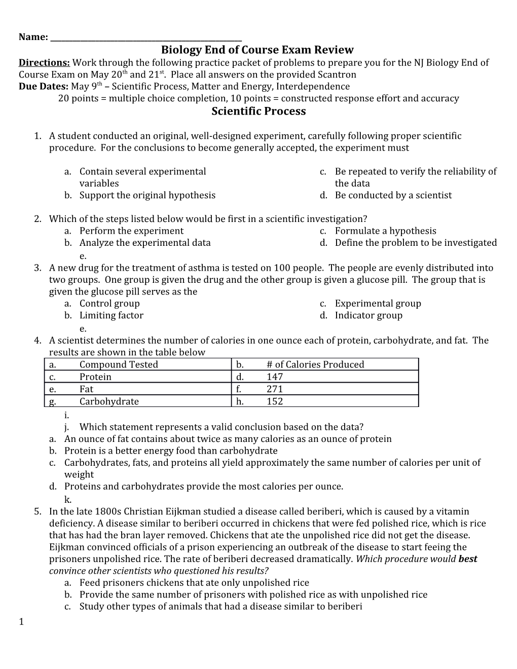 Biology End of Course Exam Review