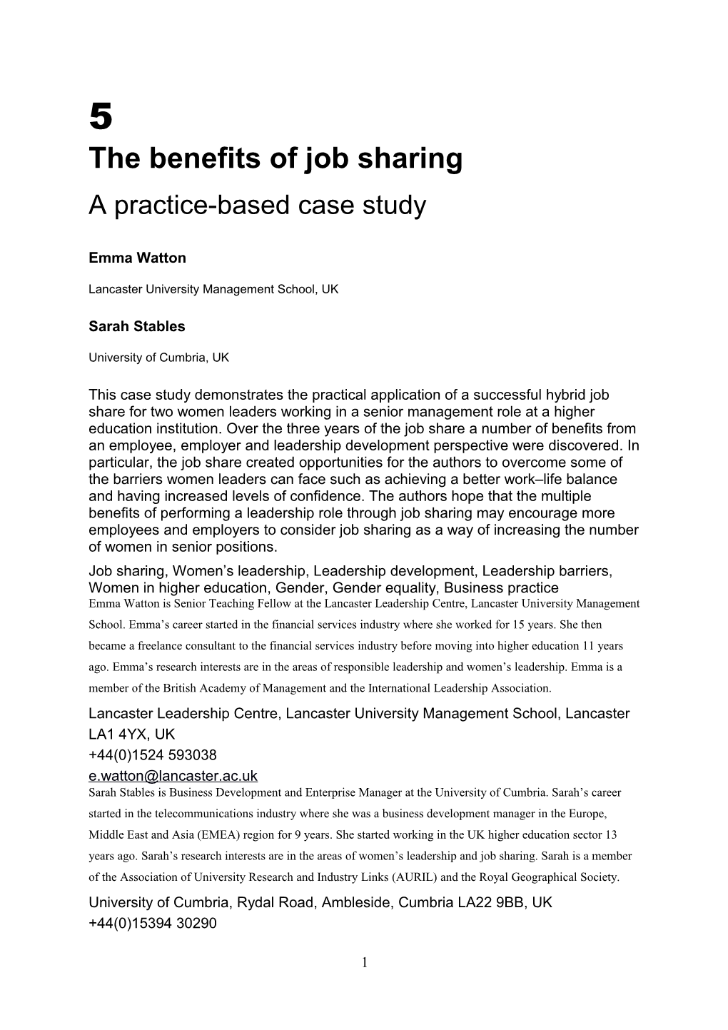 The Benefits of Job Sharing