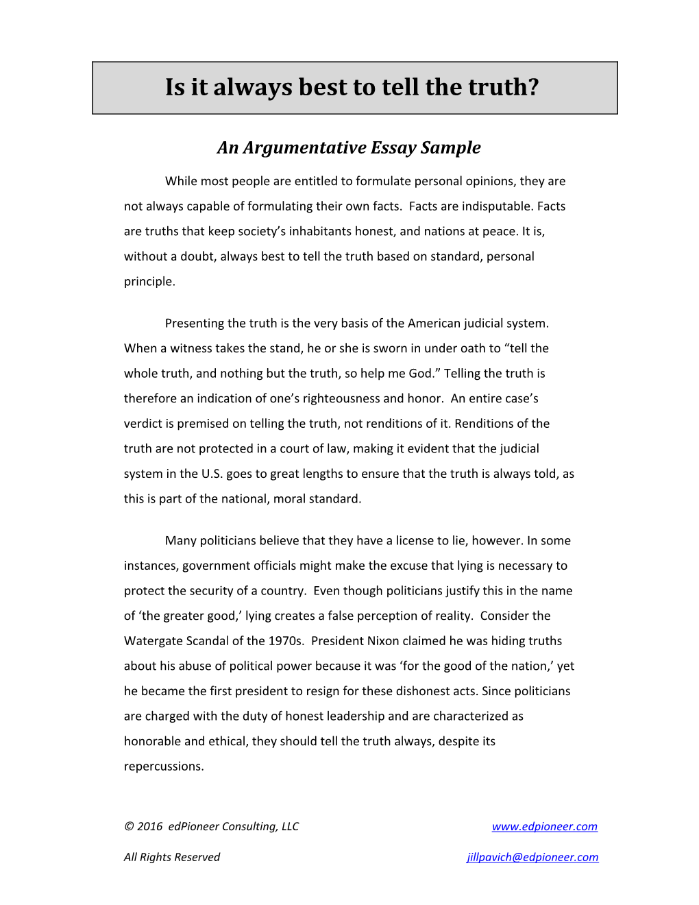 An Argumentative Essay Sample