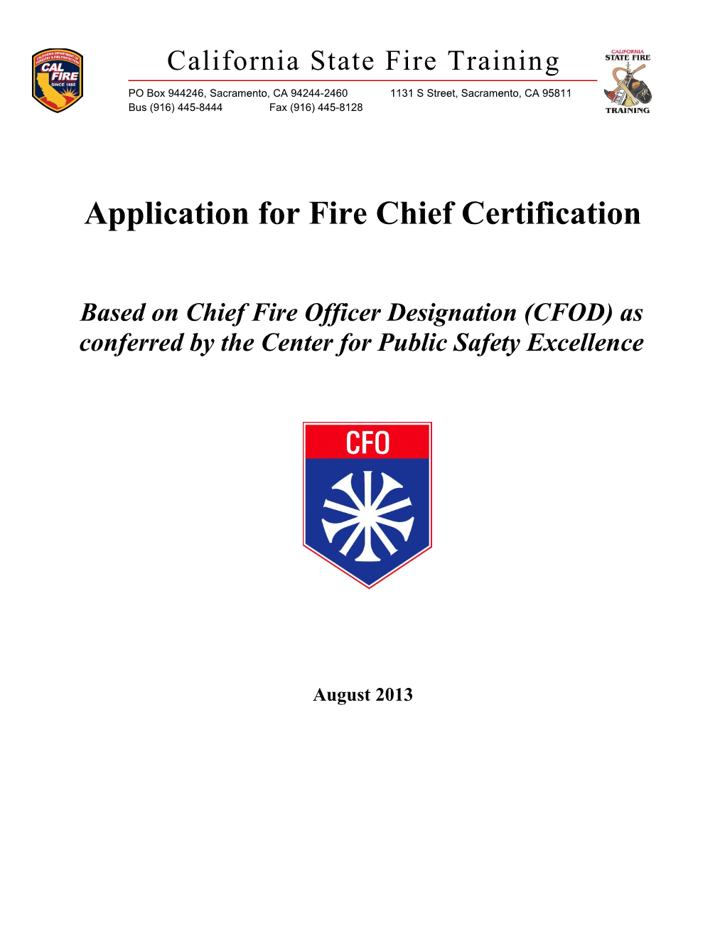 Application for Fire Chief Certification