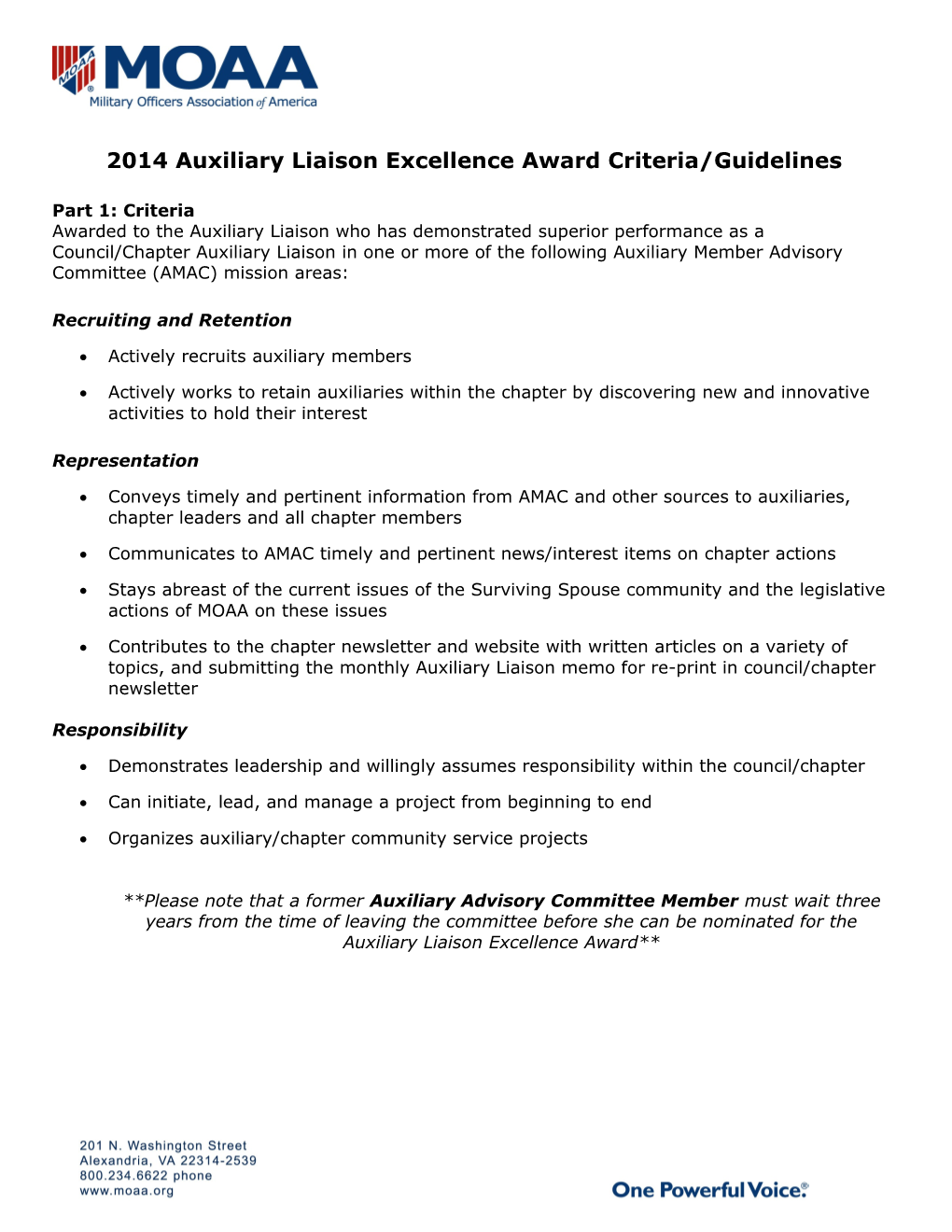 2011 Auxiliary Liaison Excellence Award Criteria/Guidelines and Nomination Form ()