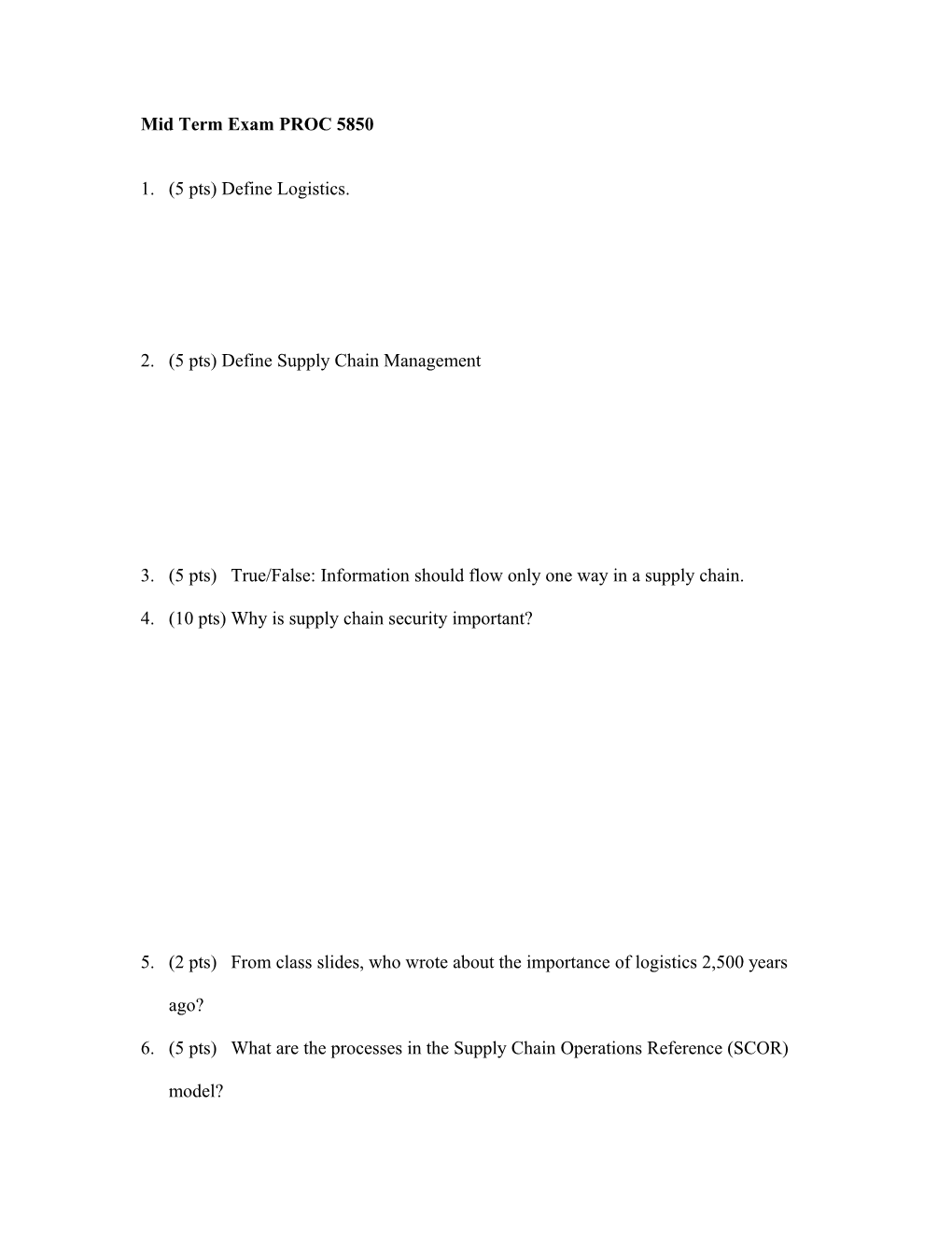 Mid Term Exam PROC 5850