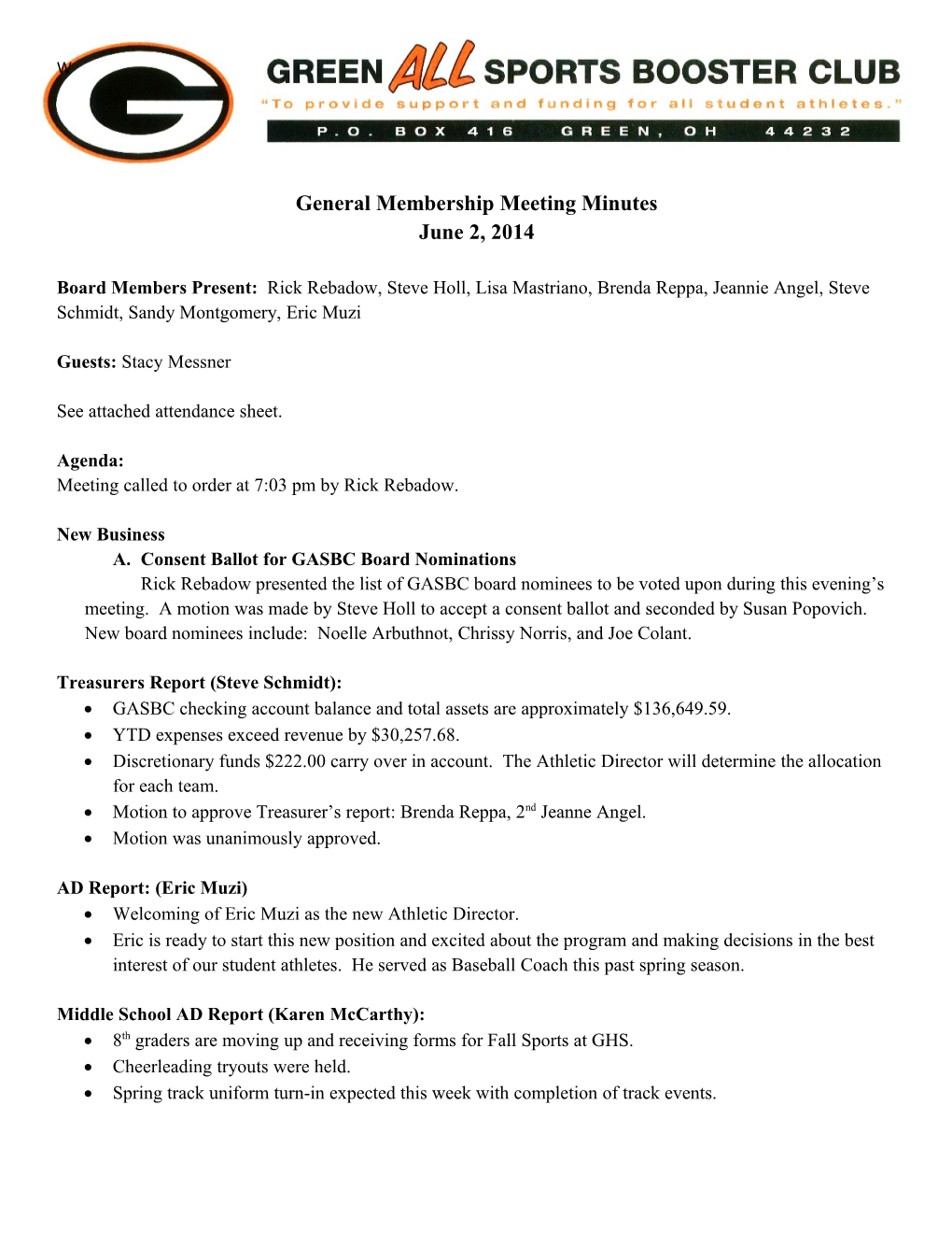 General Membership Meeting Minutes