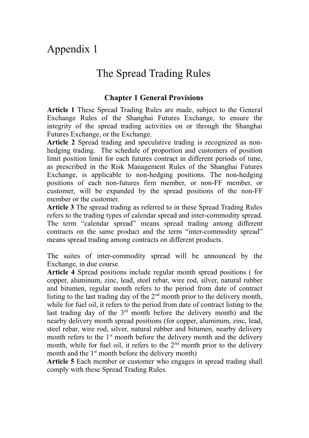 The Spread Trading Rules