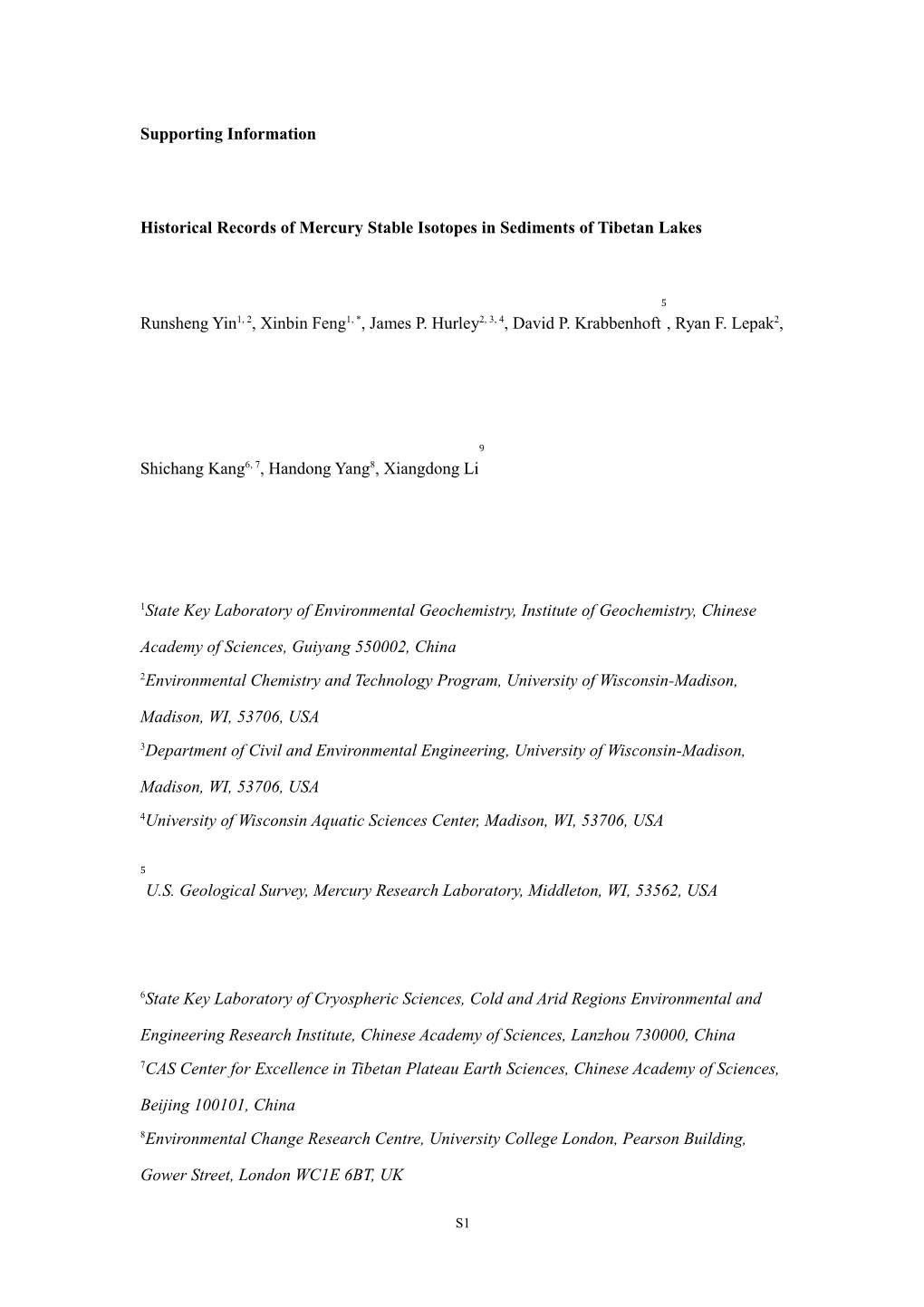 Historical Records of Mercury Stable Isotopes in Sediments of Tibetan Lakes