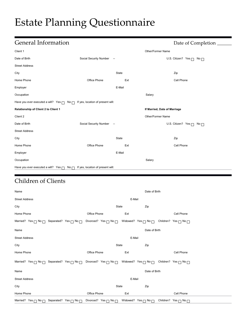 Estate Planning Questionnaire