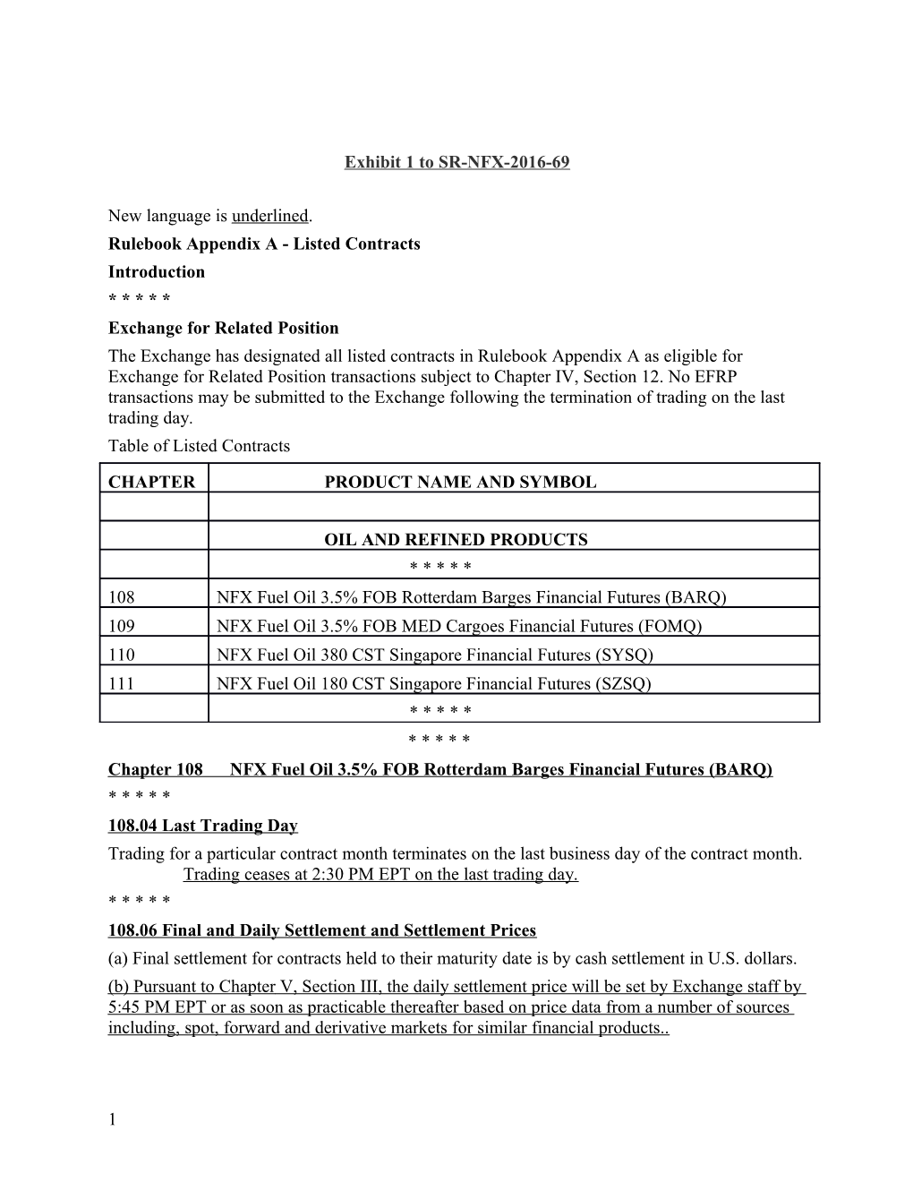 Exhibit 1 to SR-NFX-2016-69