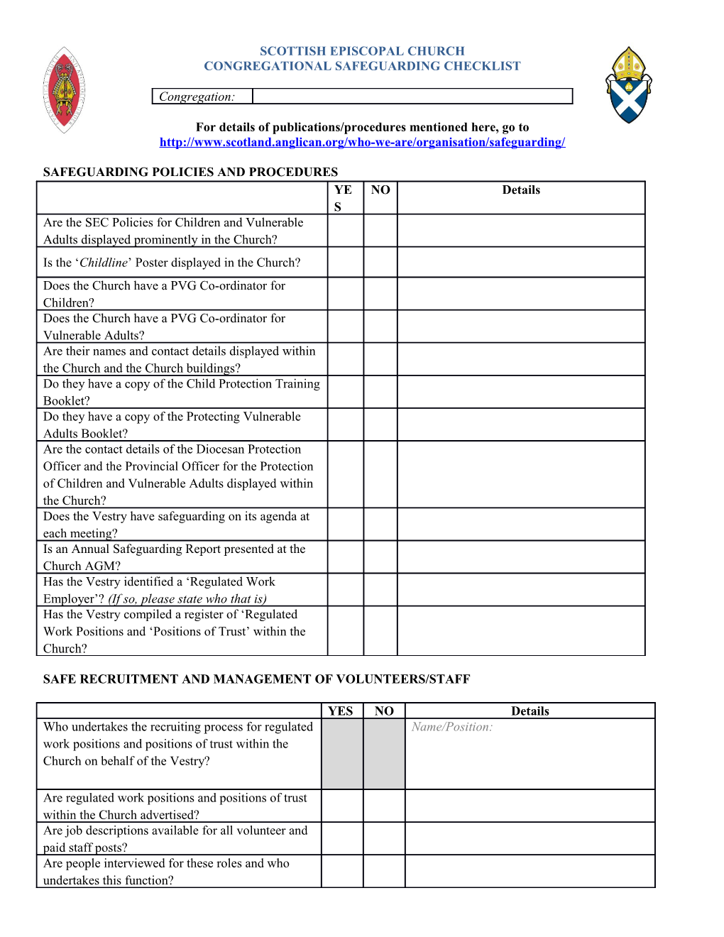 Congregational Safeguarding Checklist