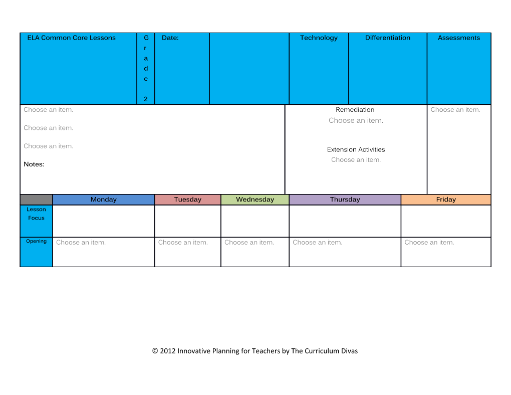 2012 Innovative Planning for Teachers by the Curriculum Divas