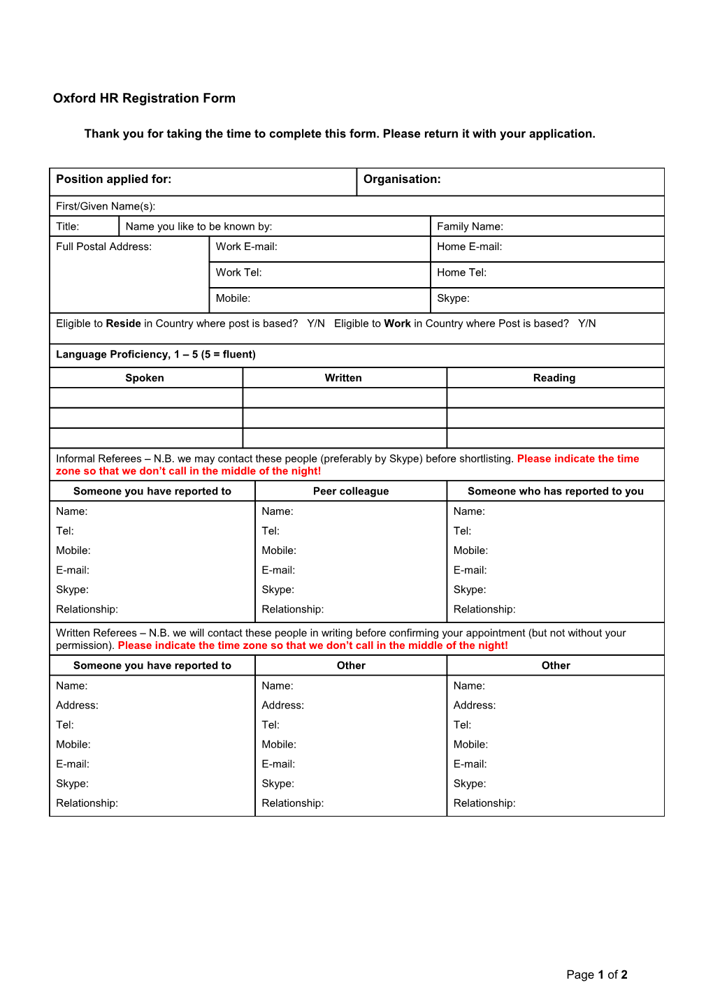 Oxford HR Application Cover Sheet