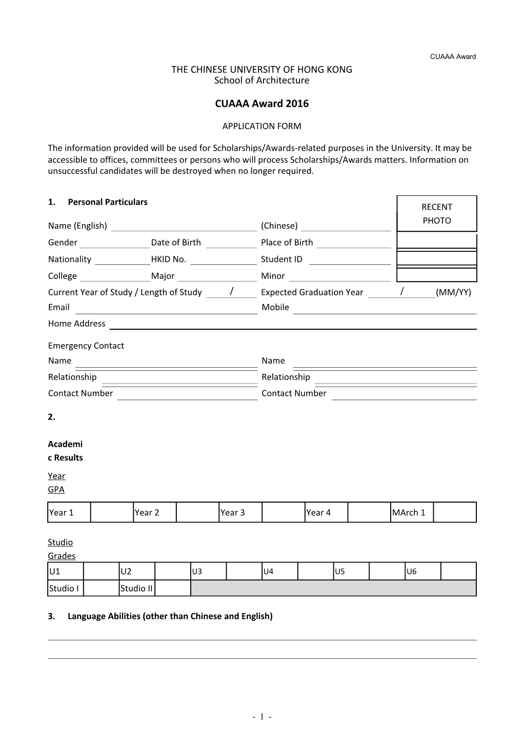 Lee Hysan Travel Scholarship 1999