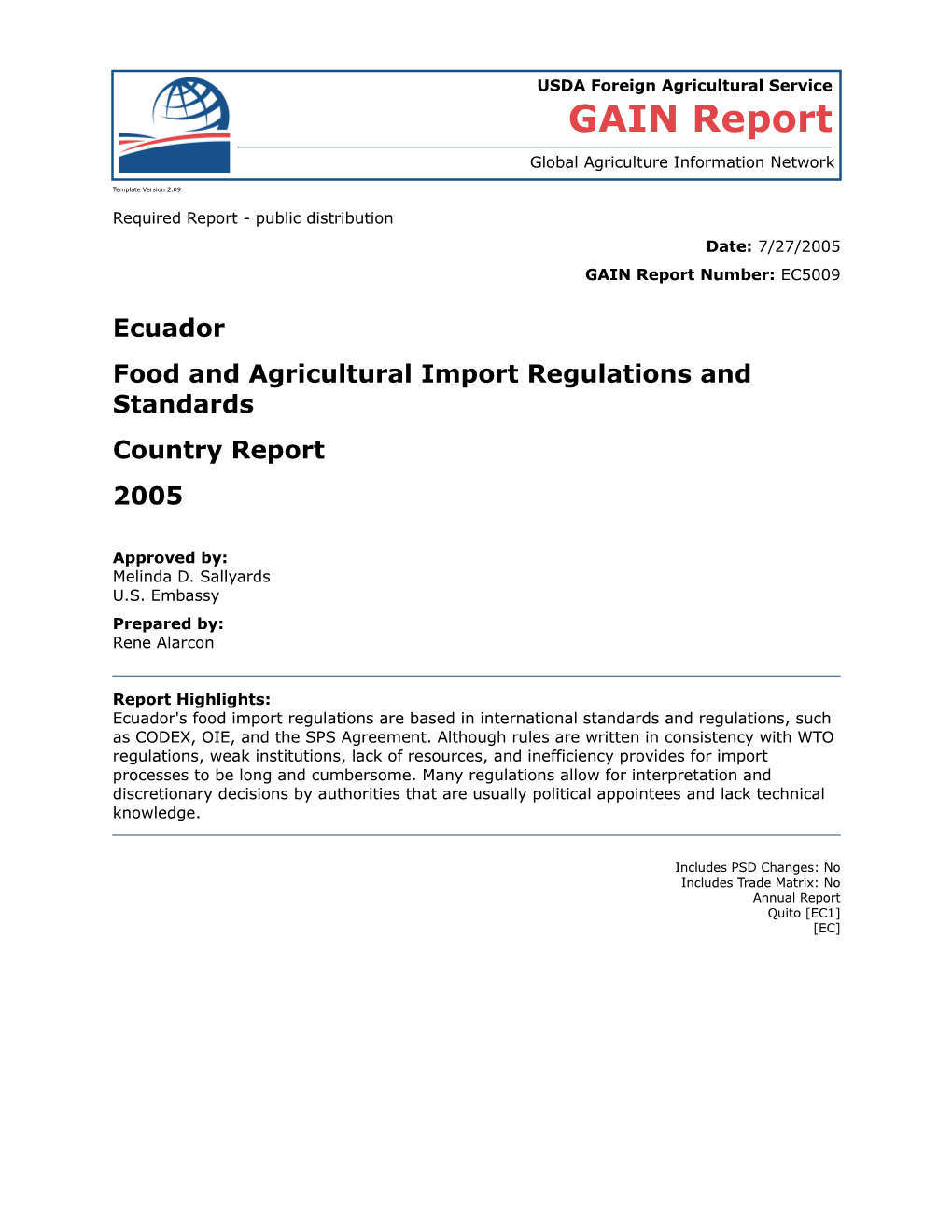 Food and Agricultural Import Regulations and Standards s7