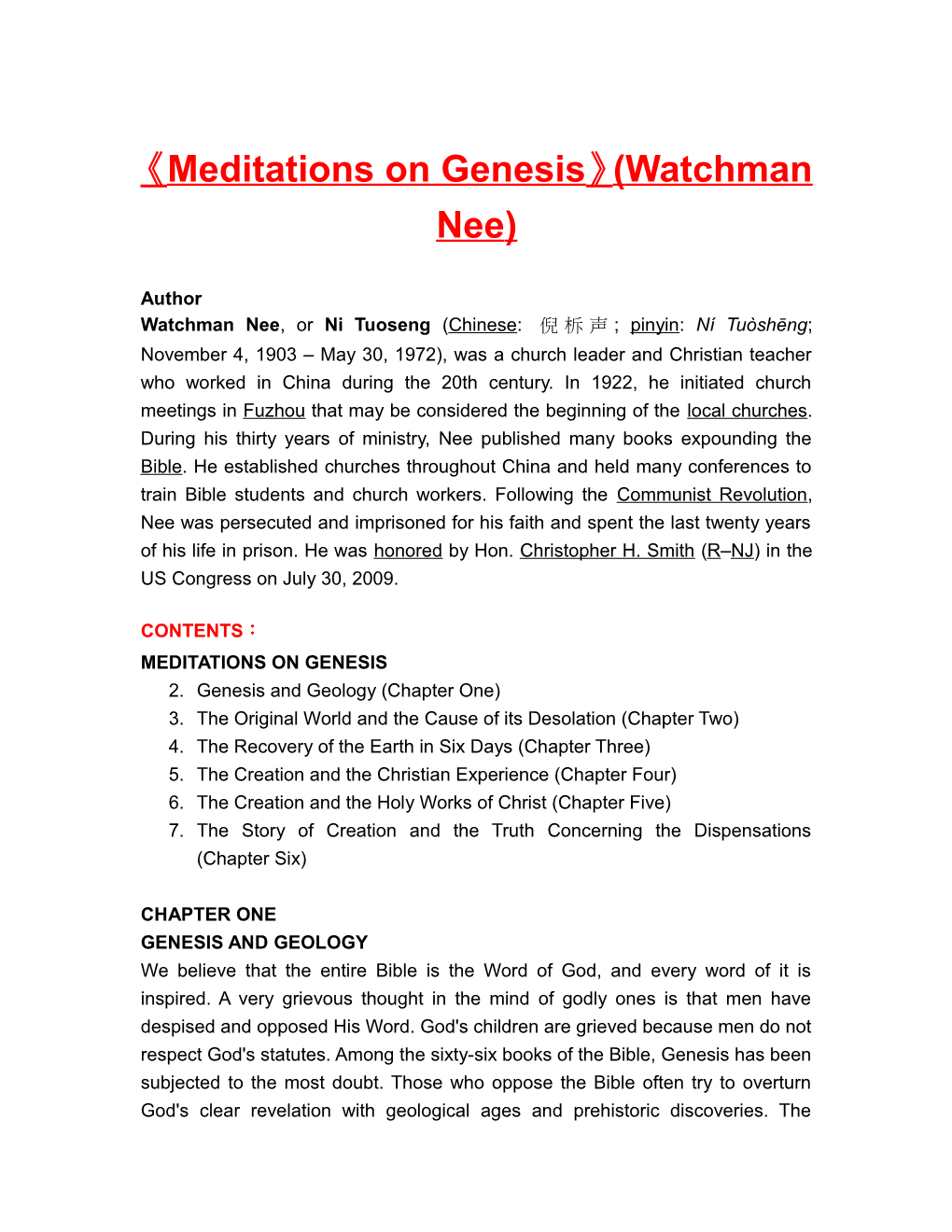 Meditations on Genesis (Watchman Nee)