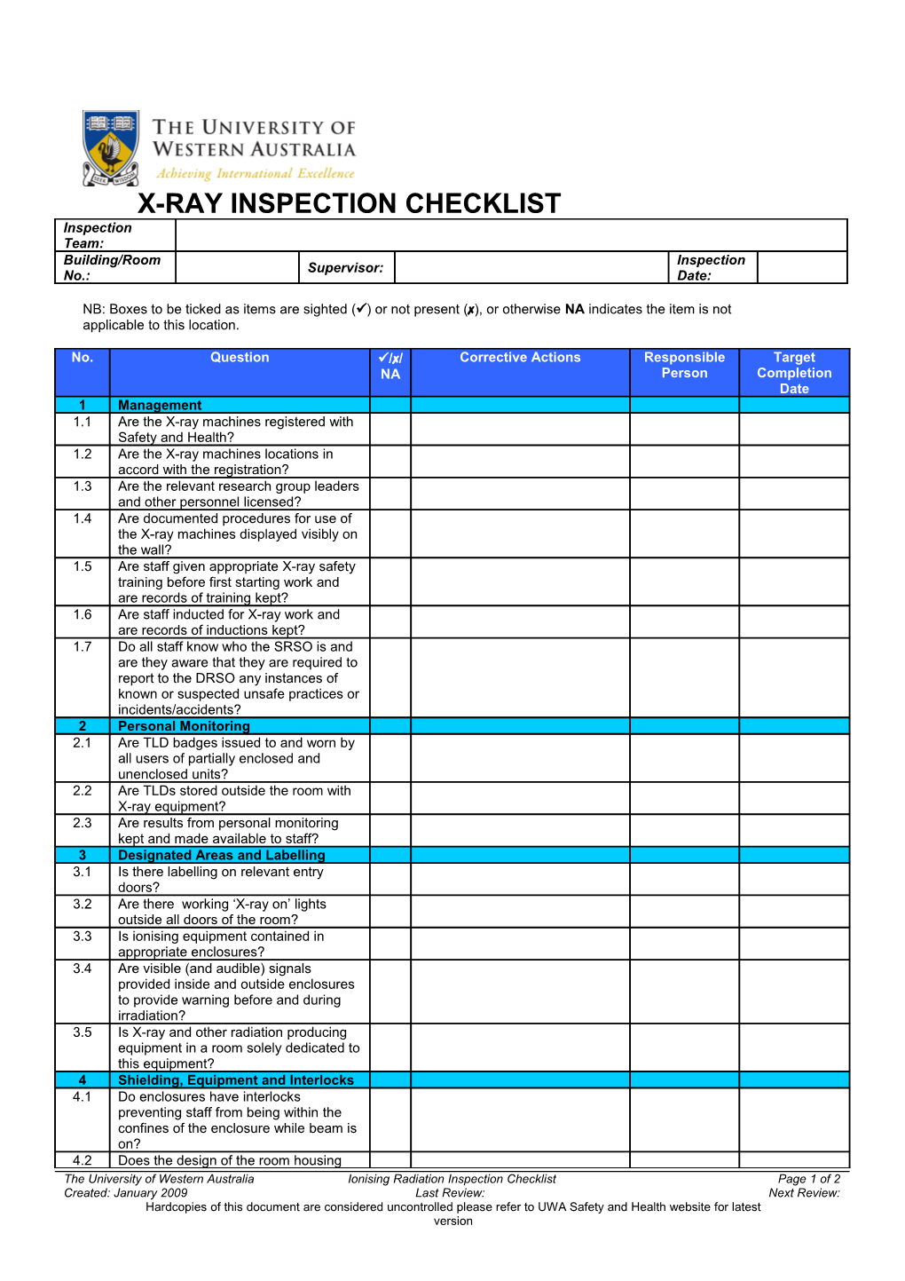 X-Ray Inspection Checklist