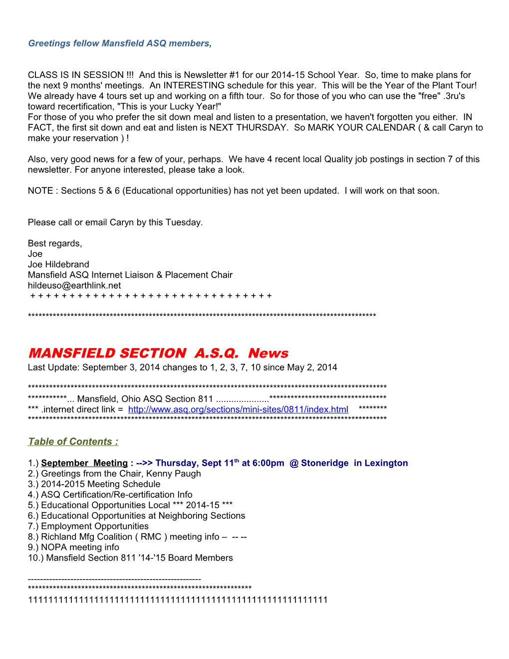 MANSFIELD SECTION COMMITTEE News