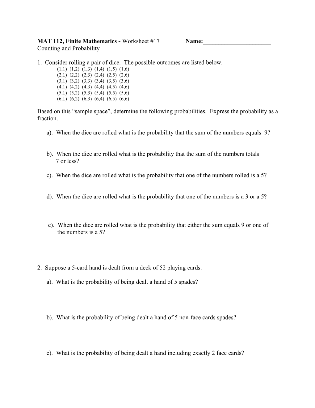 MAT 112, Finite Mathematics