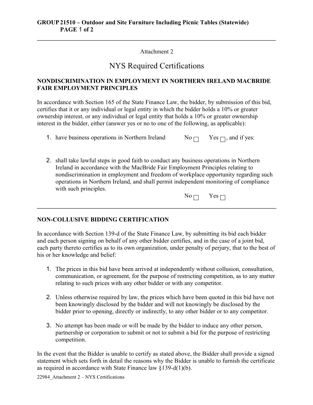 GROUP 21510 Outdoor and Site Furniture Including Picnic Tables (Statewide) PAGE 1 of 2